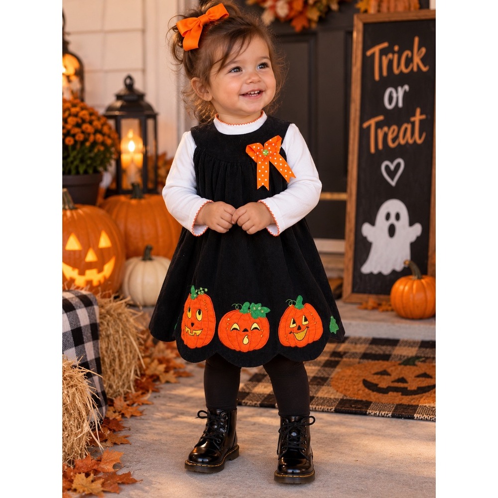 Rare Too Halloween Pumpkin Jumper Set Kids 18M Black Corduroy Excellent